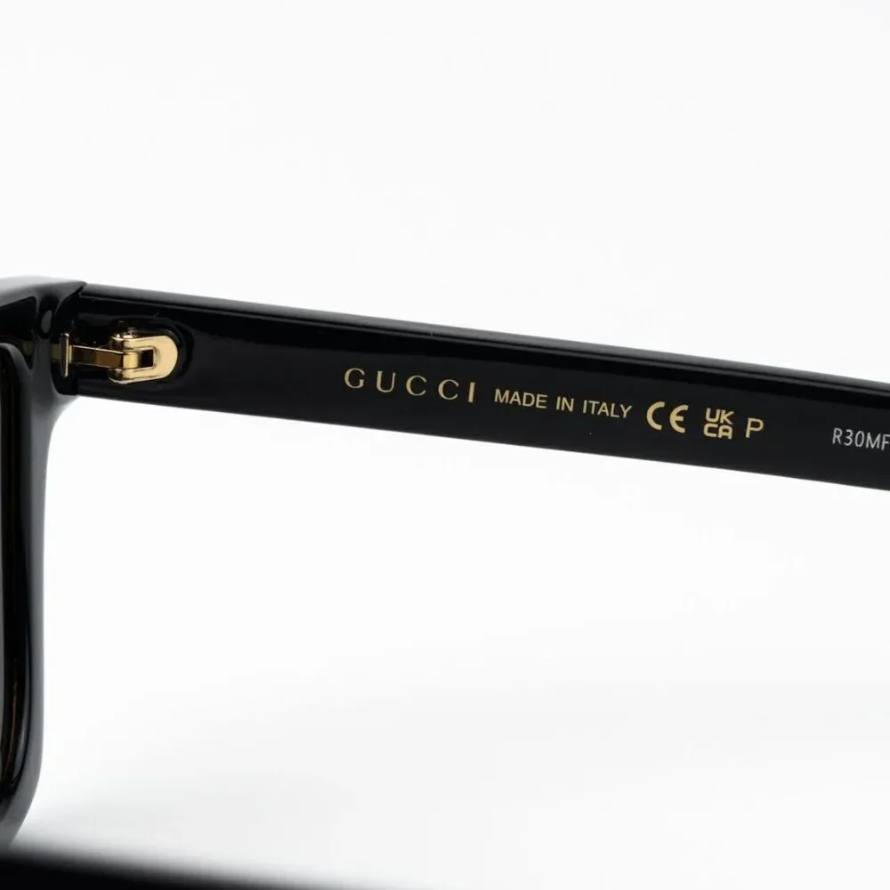 NEW Gucci GG1582SK 004 Shiny Black Brown Polarized Cat Eye Unisex Sunglasses